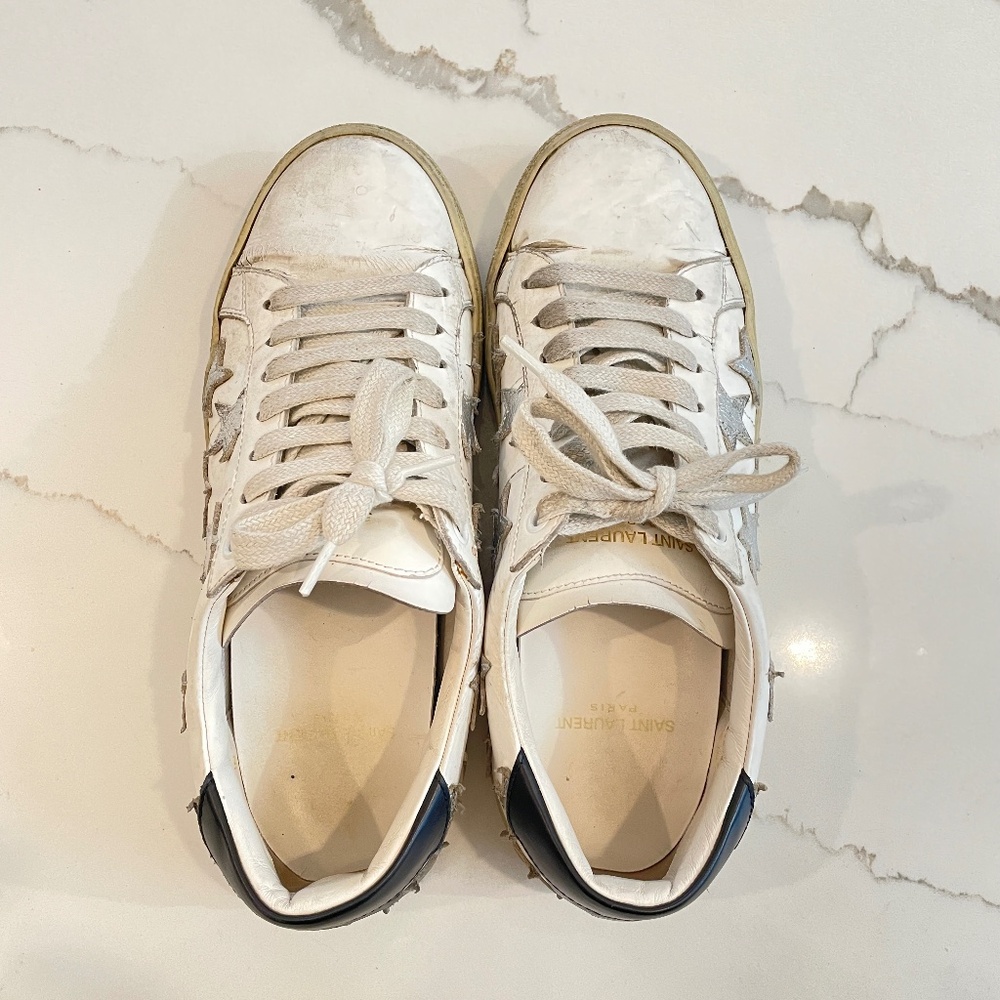 Saint Laurent white star leather sneakers (for women) - Sz 38 - with shoe bags - Picture 4 of 9